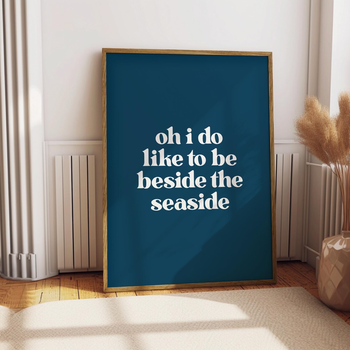 Oh I Do Like to Be Beside the Seaside Deep Navy Blue Quote Poster - Image 3