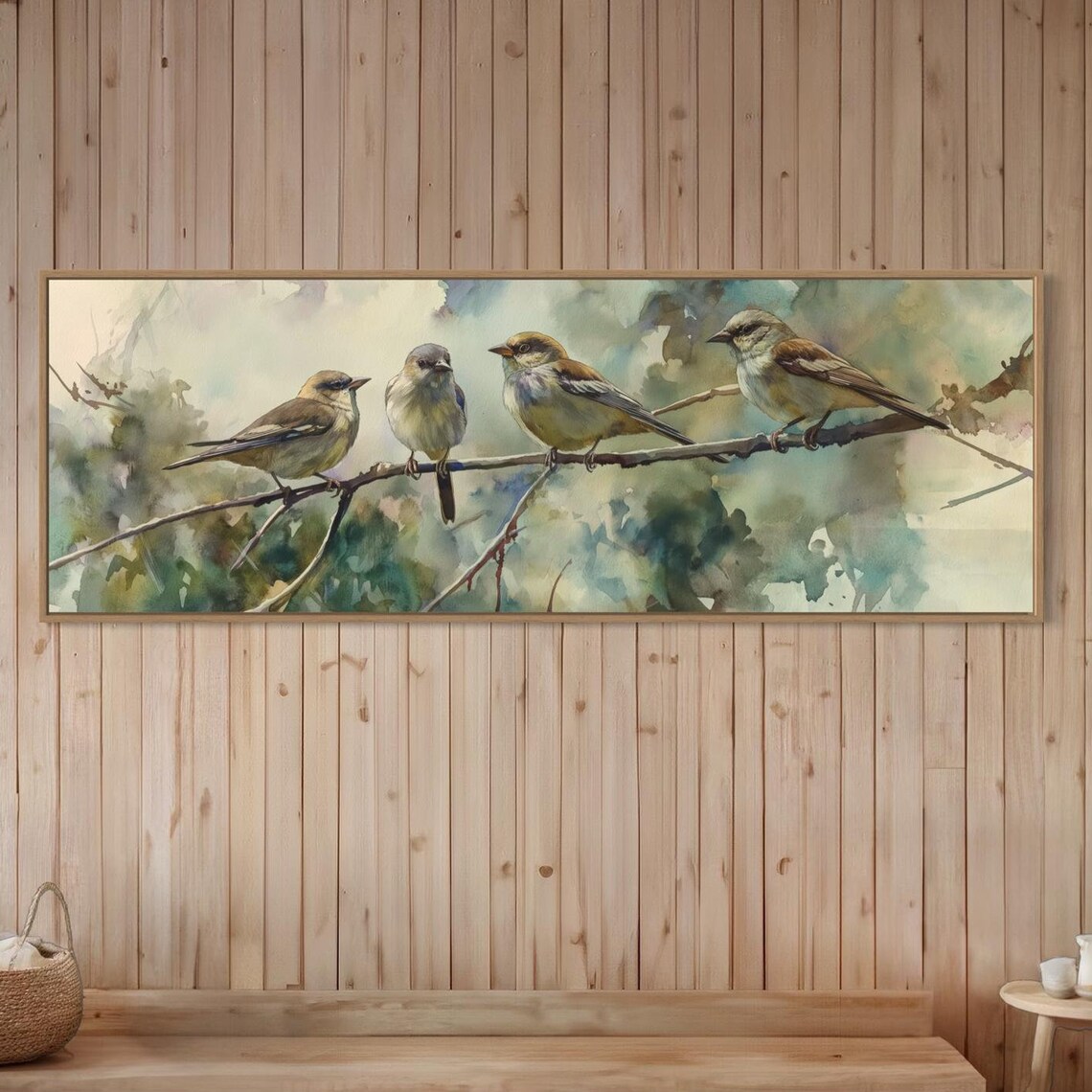 Watercolor Sparrow Bird Print, Panoramic Wall Art