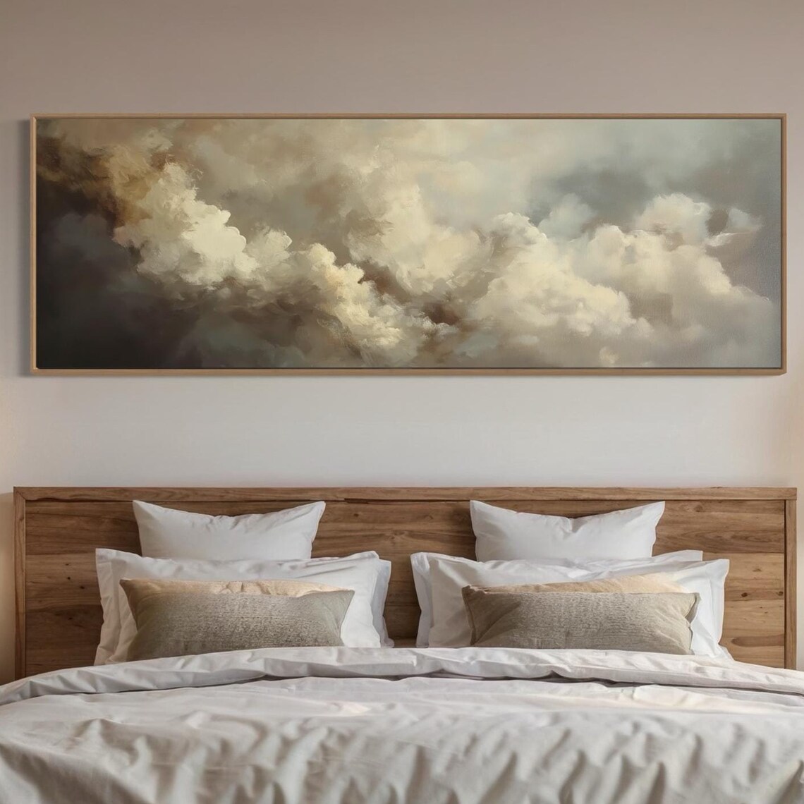 Gentle Beige Cloud Panorama, Neutral Sky Art Print