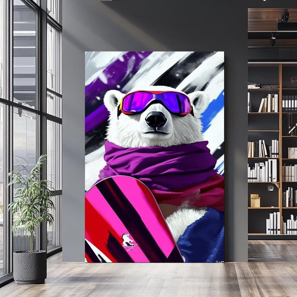 Snowboarding Polar Bear, Winter Sports Illustration