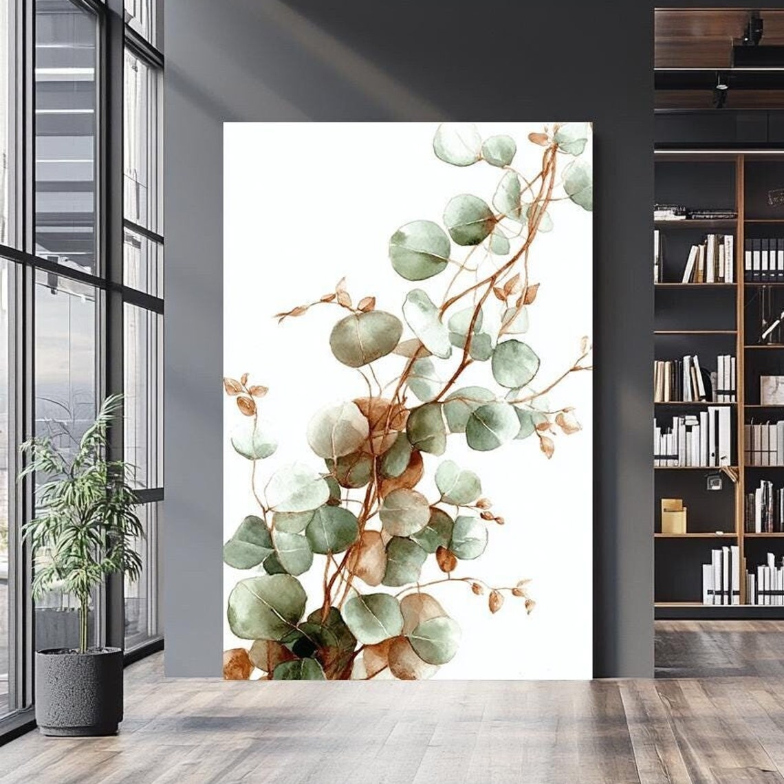 Eucalyptus Watercolor Botanical Sage Green Copper Leaf Painting Poster