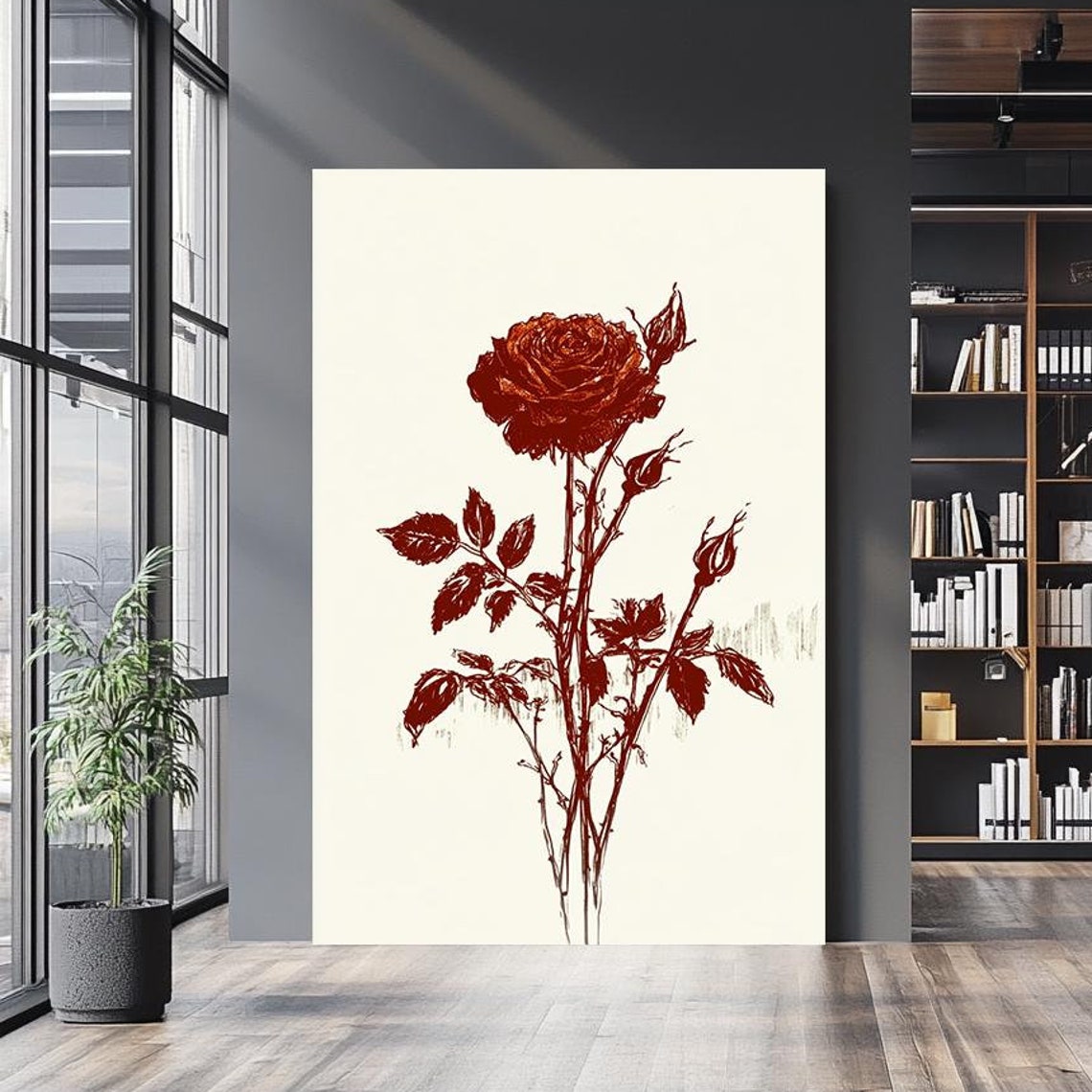 Vintage Red Rose Botanical Illustration Burgundy Flower Sketch Poster