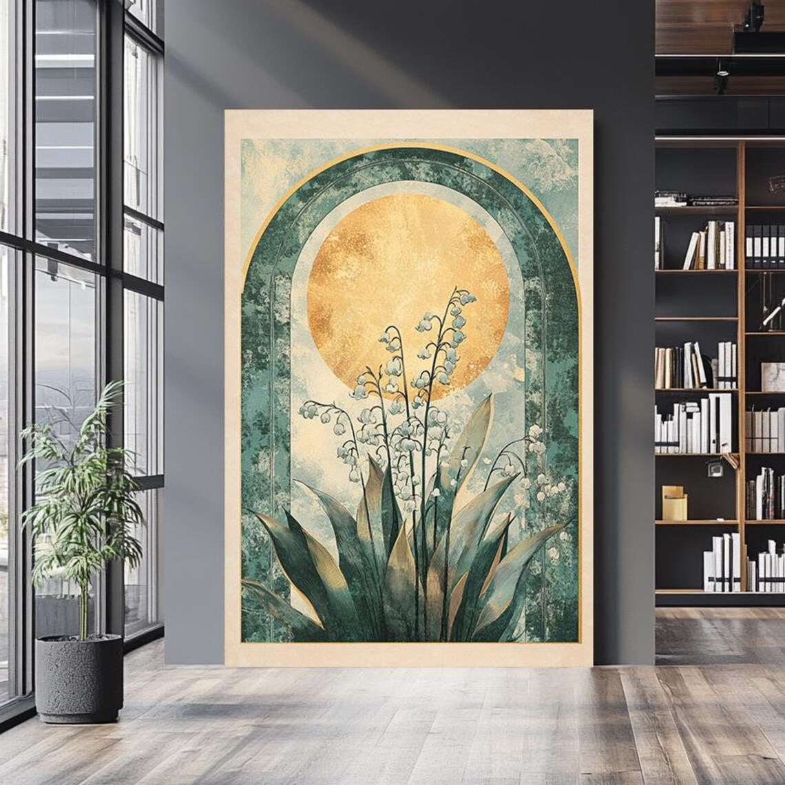 Golden Lily Of The Valley Sun Vintage Arch Botanical Wall Art Poster
