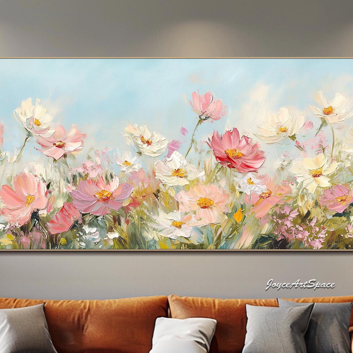 Colorful Wild Flowers Boho Living Room Art Print