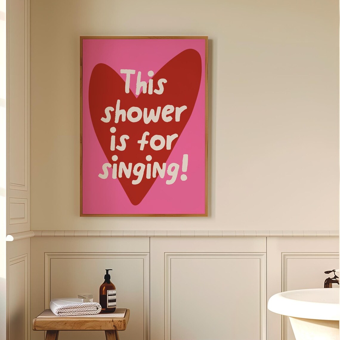 This Shower Is For Singing Pink Heart Fun Bathroom Quote Poster
