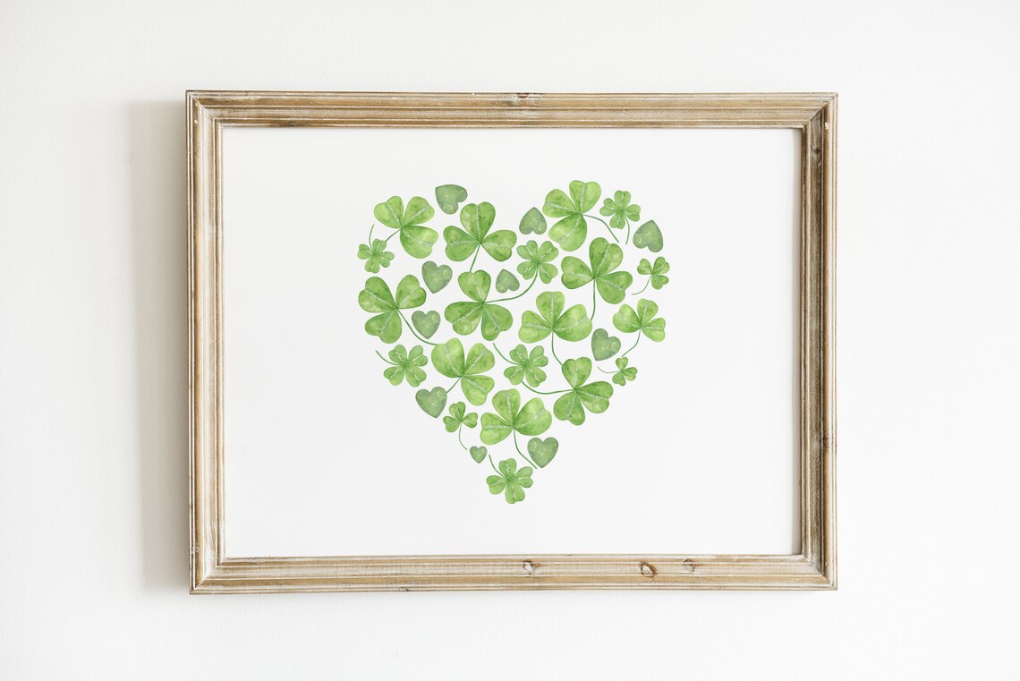 Shamrock Heart Print, Watercolor St. Patricks Day Decor - Image 3