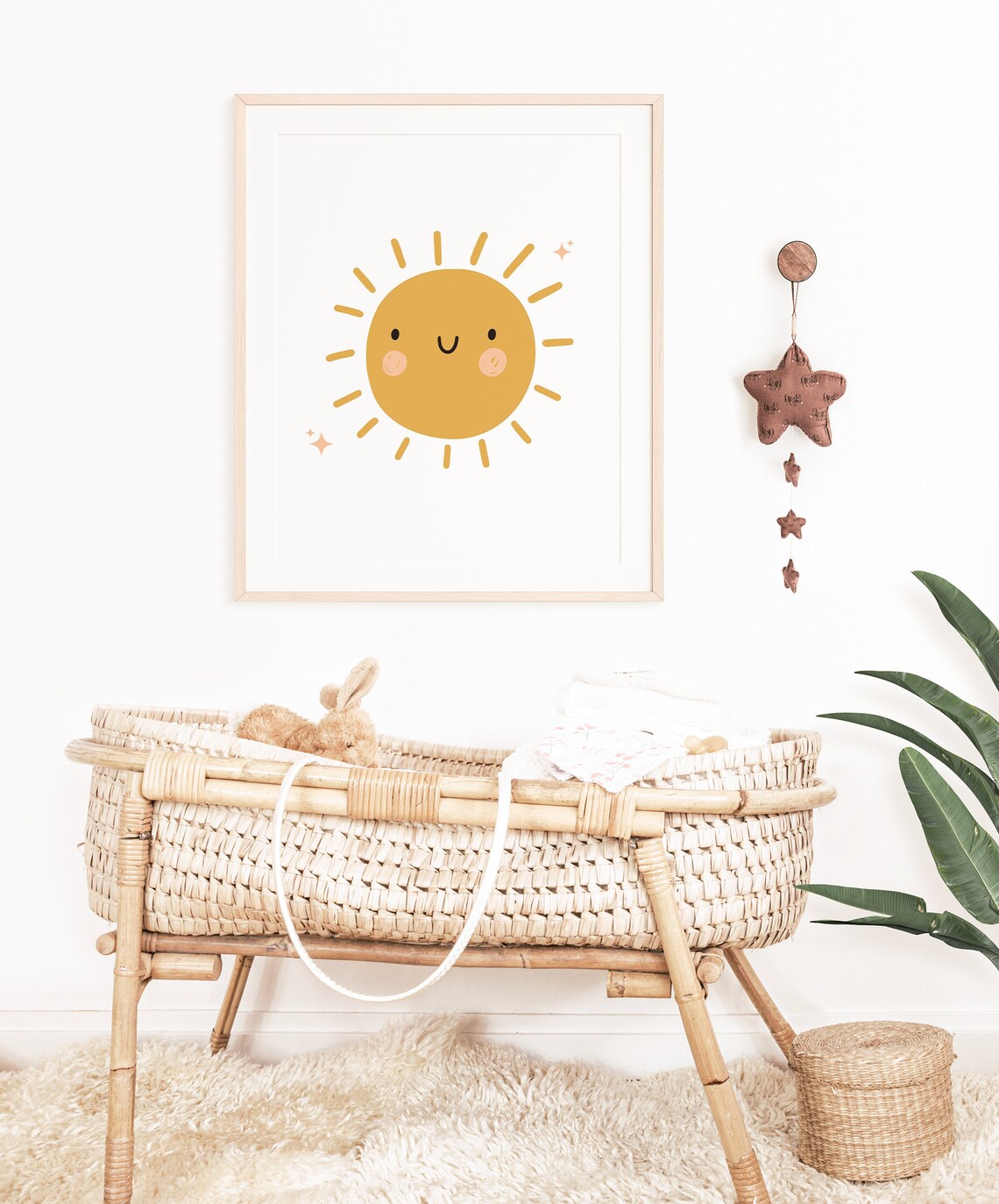 Boho Smiley Sun Cute Nursery Wall Art Mustard Yellow Kids Room Print - Image 3