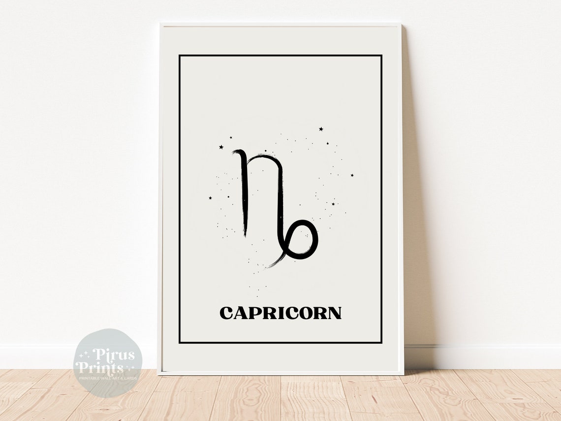 Capricorn Zodiac Sign Minimal Black White Starry Wall Art Gift - Image 5