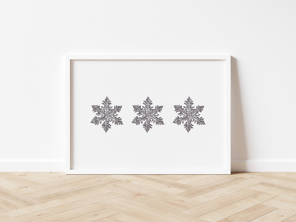 Vintage Engraved Snowflakes Trio Print Minimal Winter Cabin Wall Art - Image 3