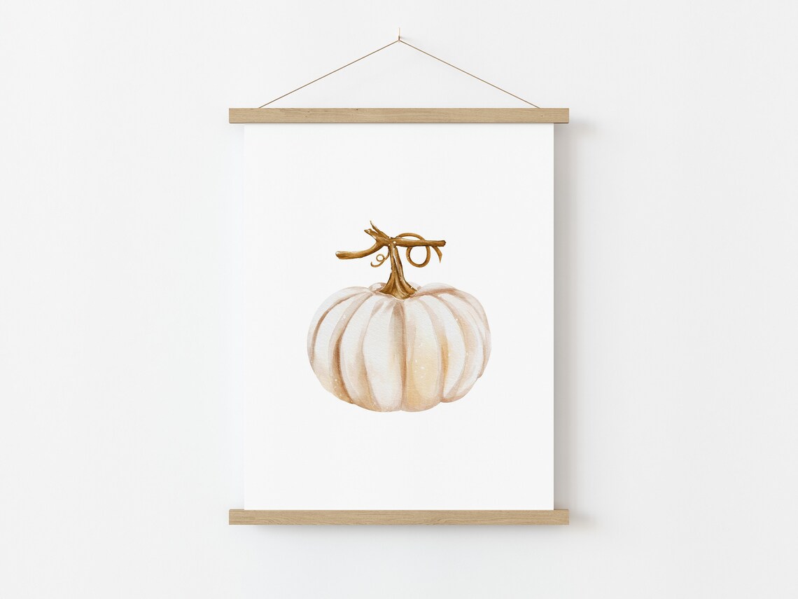 White Pumpkin Watercolor Art Print, Rustic Autumn Decor - Image 3