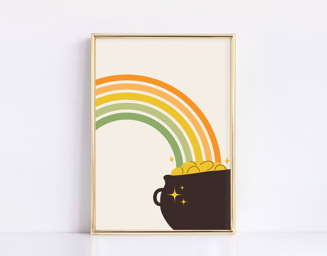 Pot O Gold St. Patrick's Day Boho Rainbow Art Print - Image 2
