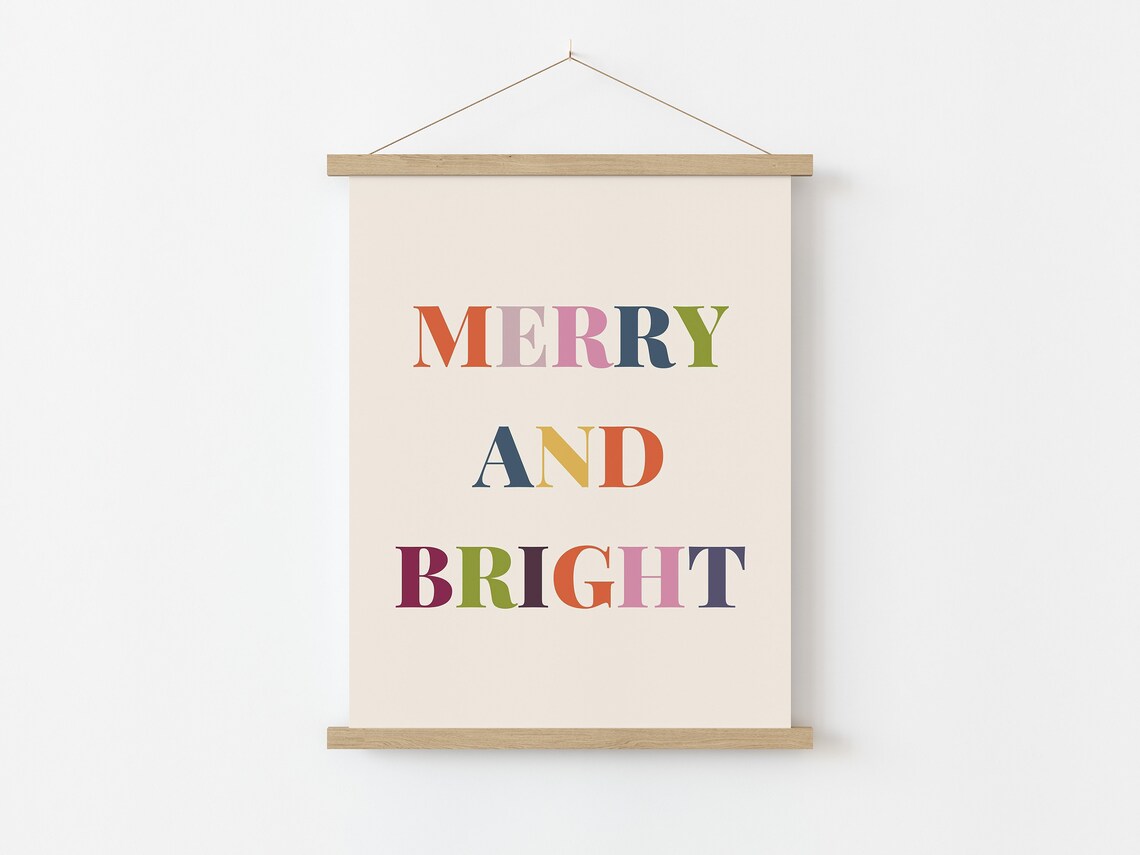 Merry Bright Christmas Decor, Boho Holiday Poster - Image 4
