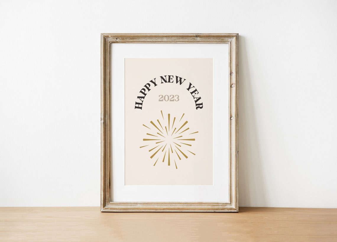 Happy New Year 2023 Gold Firework Art Deco Typography Wall Art - Image 4