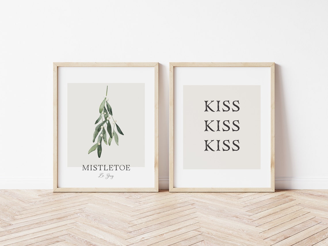 Watercolor Mistletoe Botanical Print Green White Christmas Wall Art - Image 3