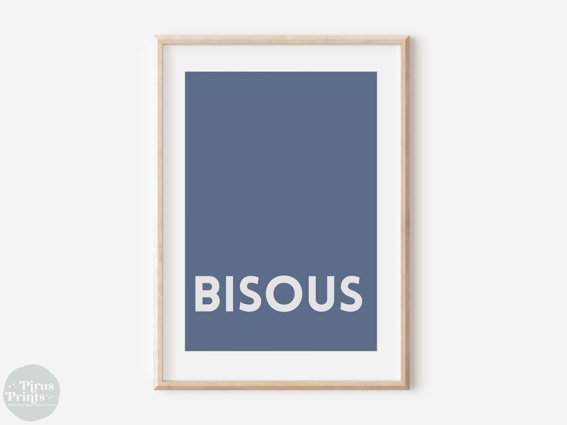 Blue Bisous Print French Wall Art Bold Typography Poster Minimalist Print - Image 2