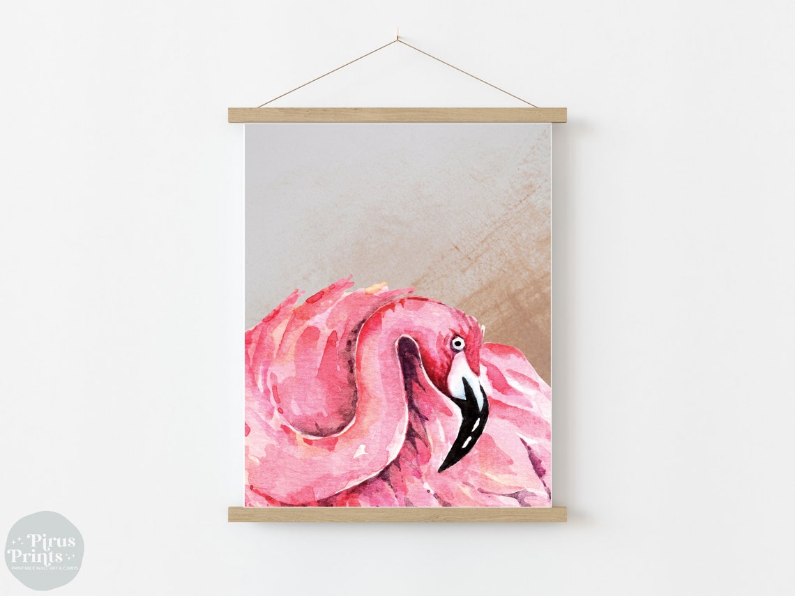 Tropical Pink Flamingo Watercolor Close Up Bold Maximalist Wall Art - Image 3
