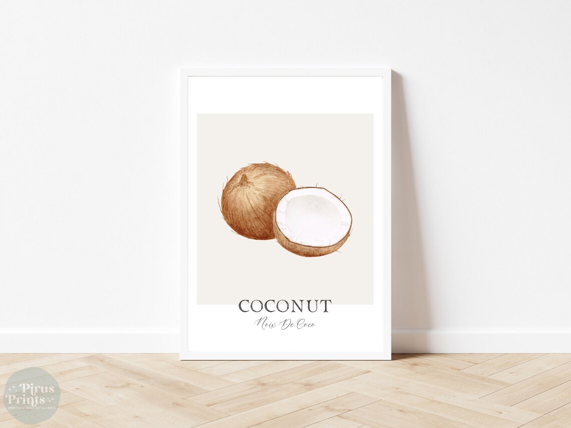 Watercolor Coconut Art Print, Tropical Kitchen Decor - Image 4