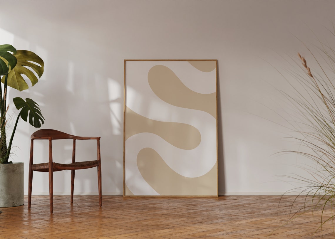 Sand Beige Wavy Curves Abstract Warm Minimalist Wall Decor Poster