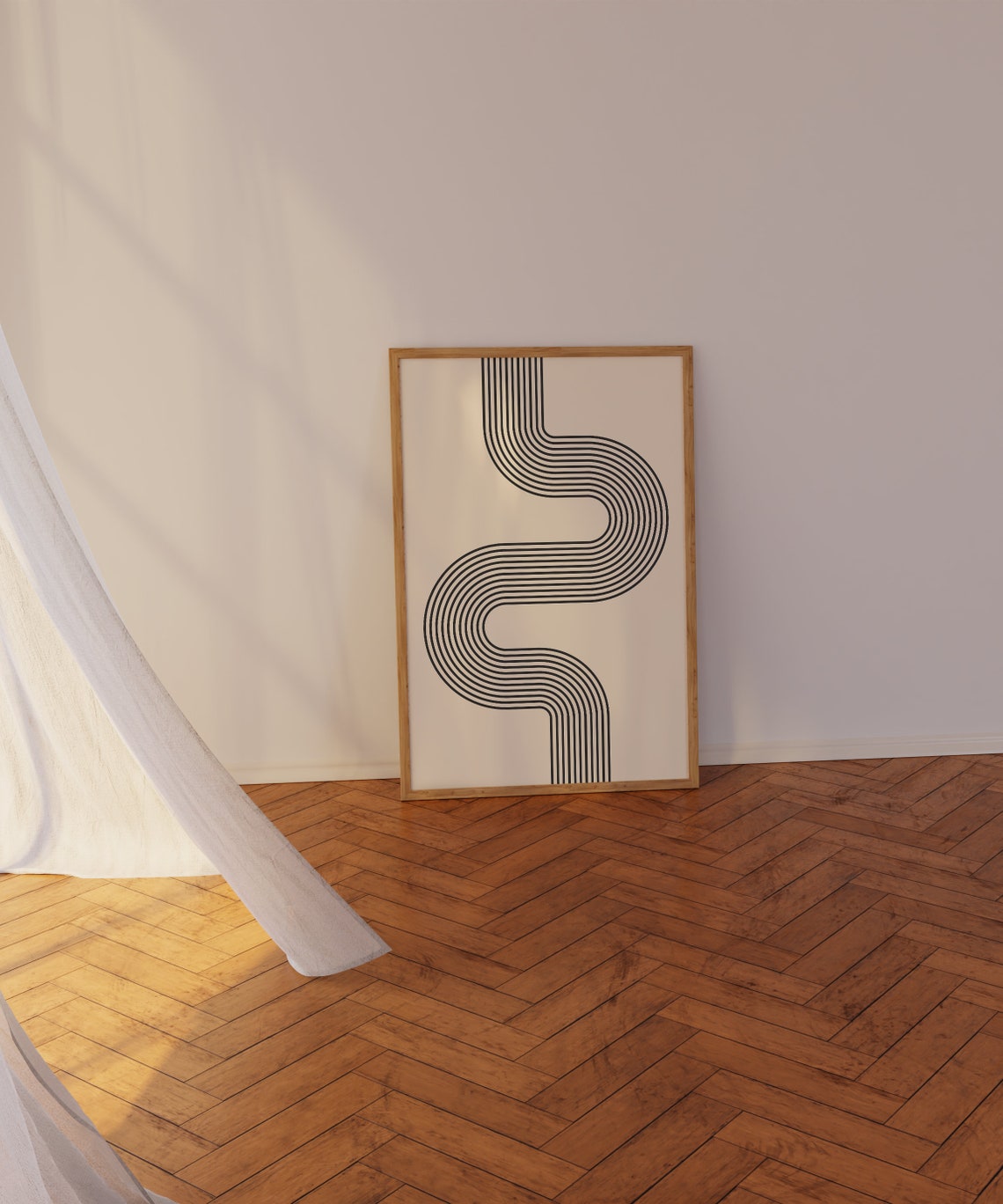 Black Winding Ribbon Parallel Line Minimalist Flowing Art Poster - Image 4