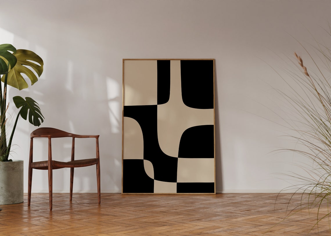 Black And Cream Geometric Puzzle Blocks Abstract Wall Poster - Image 3