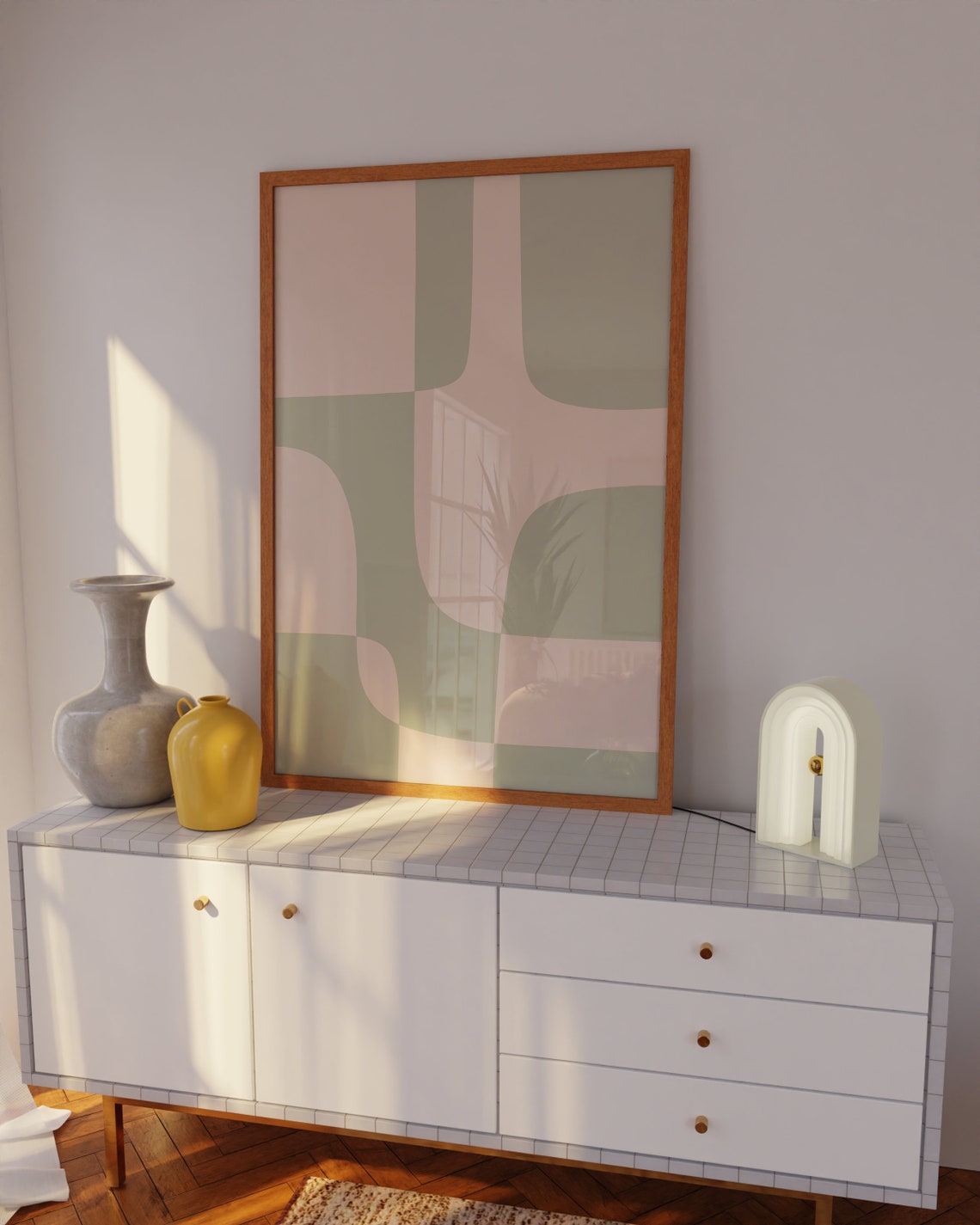 Sage Green Geometric Puzzle Blocks Abstract Calm Wall Poster - Image 3