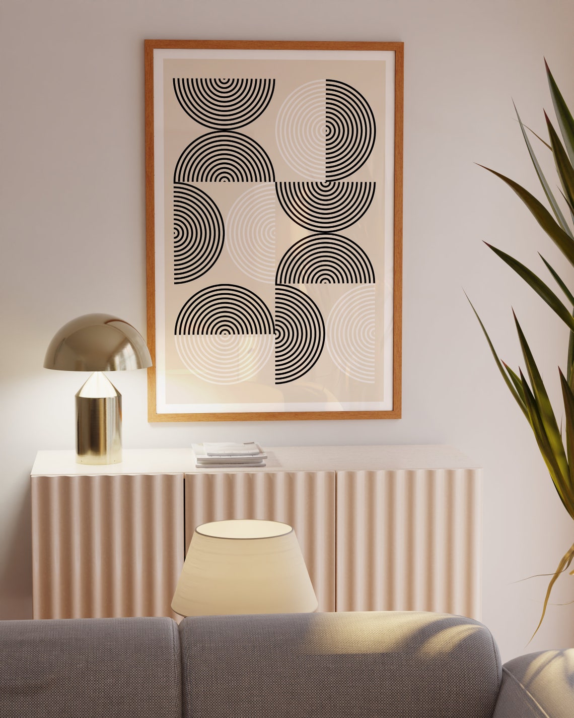 Mid Century Modern Concentric Arcs Bauhaus Style Wall Poster - Image 2