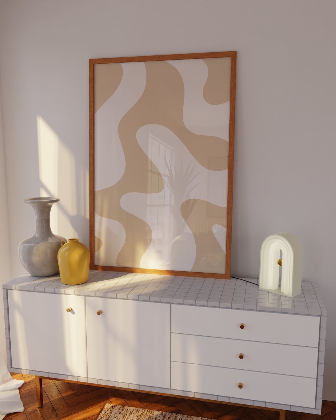 Beige Organic Wavy Shapes Minimalist Abstract Neutral Wall Poster - Image 2
