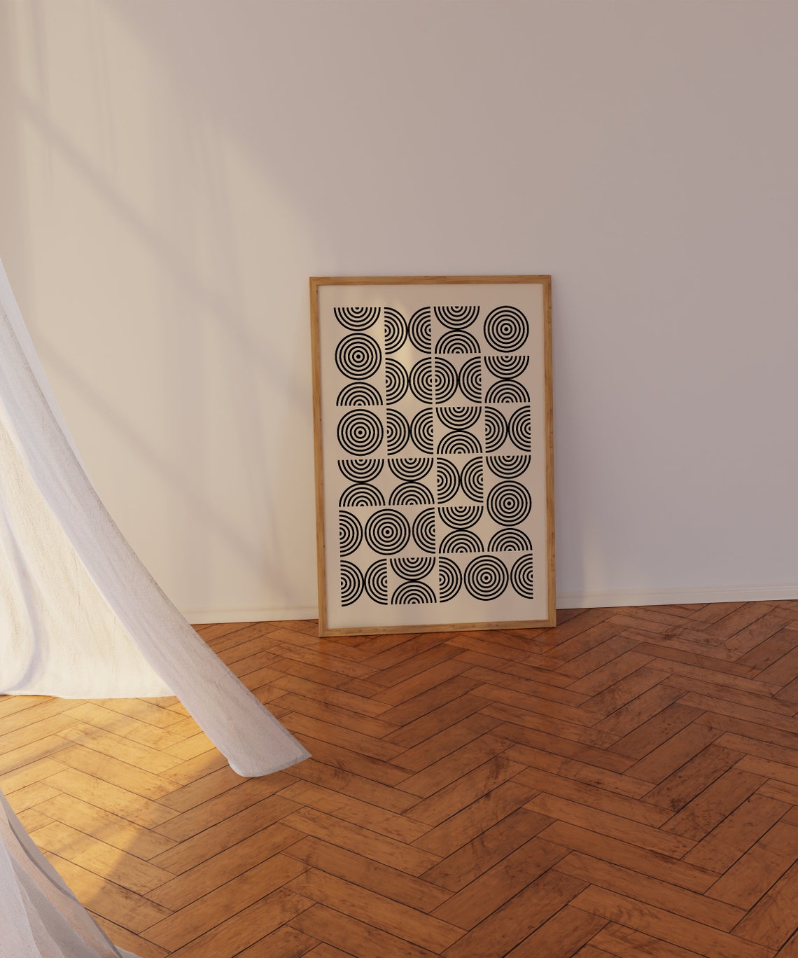 Black Concentric Circle Grid Bauhaus Geometric Abstract Poster - Image 2