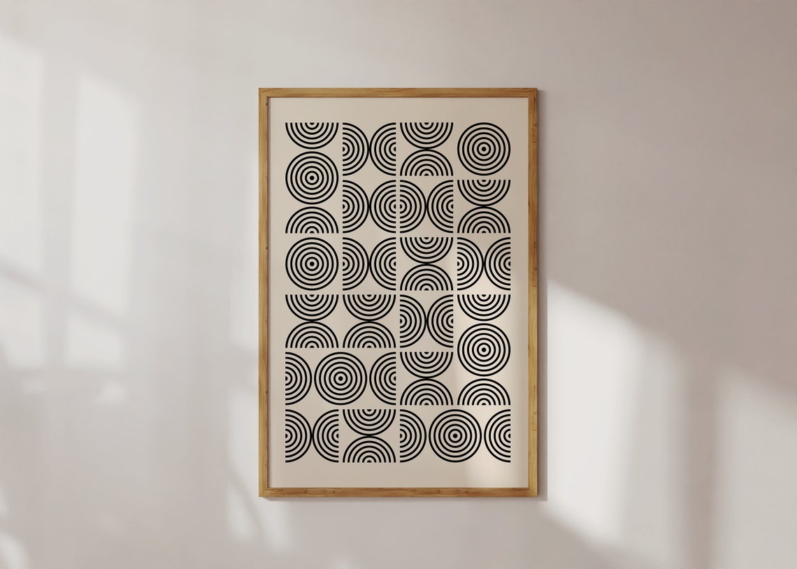 Black Concentric Circle Grid Bauhaus Geometric Abstract Poster
