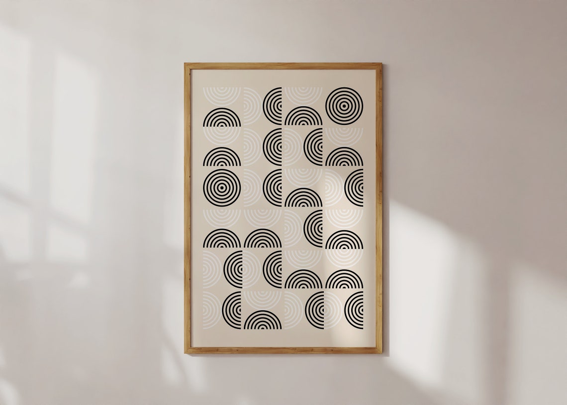 Black Concentric Arc Pattern Bauhaus Geometric Abstract Art Poster