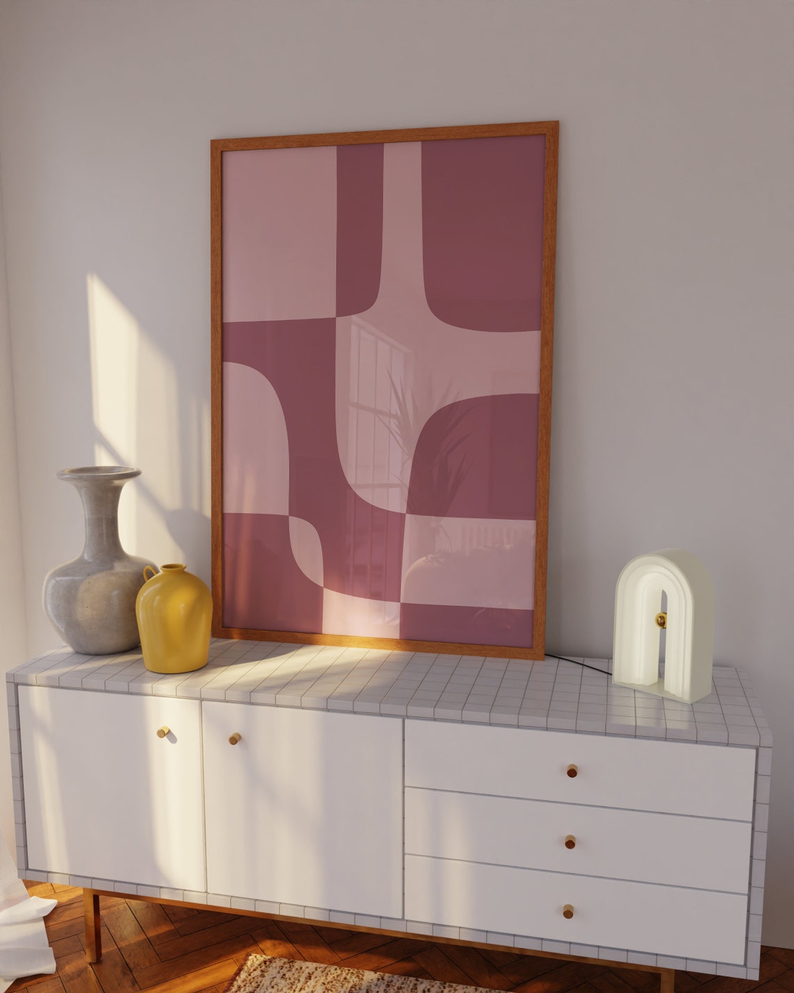 Dusty Rose Geometric Puzzle Blocks Abstract Pink Wall Poster - Image 2