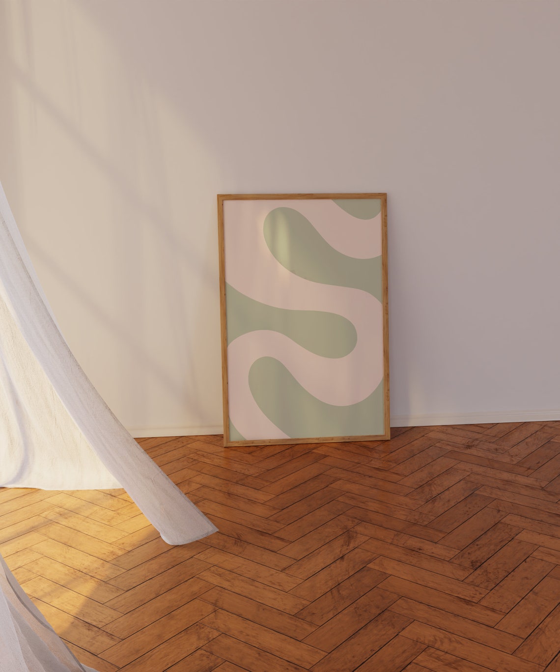 Sage Green Wavy Curves Abstract Minimalist Soft Style Wall Poster - Image 2