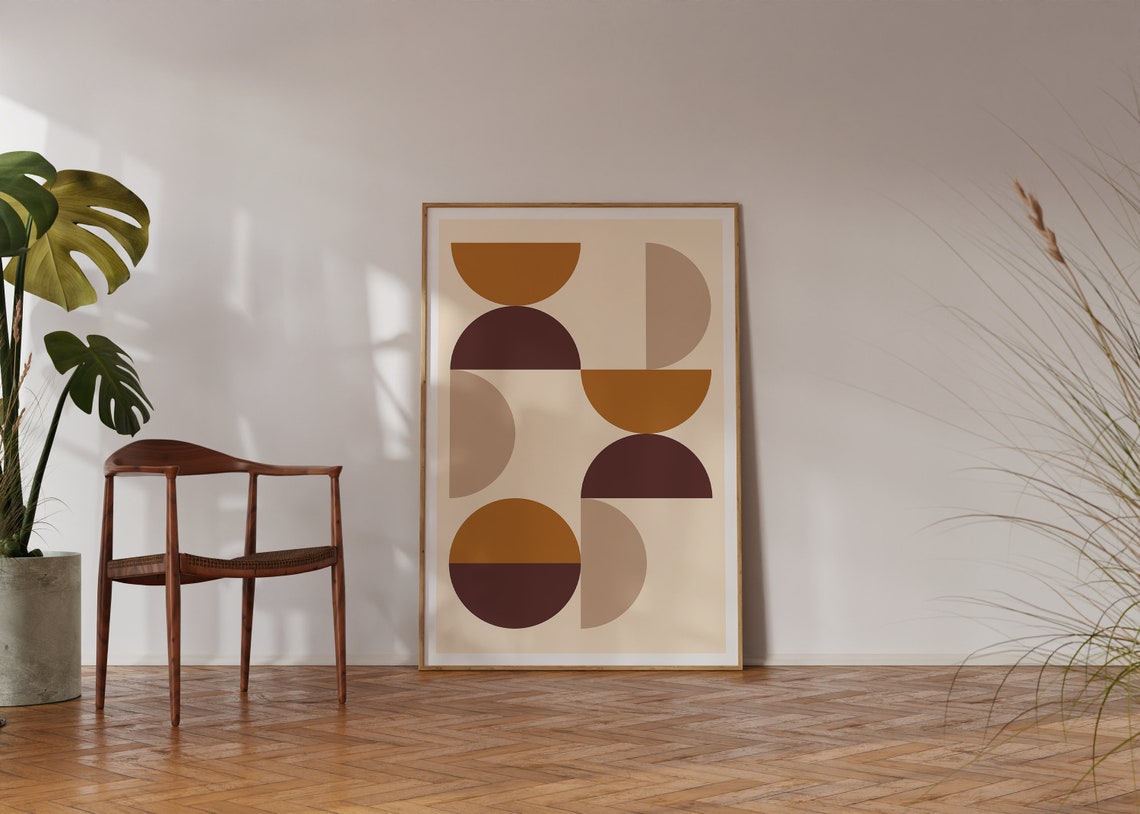 Mustard Brown Scattered Semicircle Bauhaus Mid Century Poster - Image 3