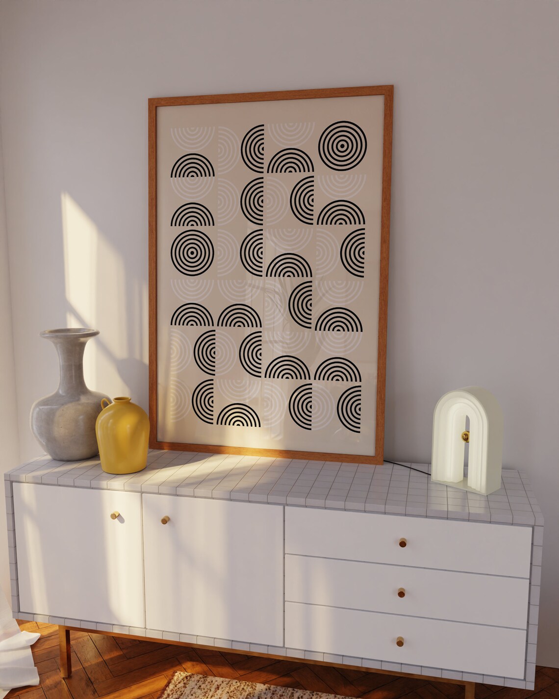 Black Concentric Arc Pattern Bauhaus Geometric Abstract Art Poster - Image 3