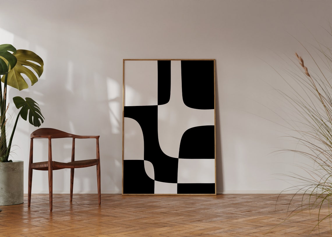 Black And White Geometric Puzzle Blocks Abstract Wall Poster - Image 3