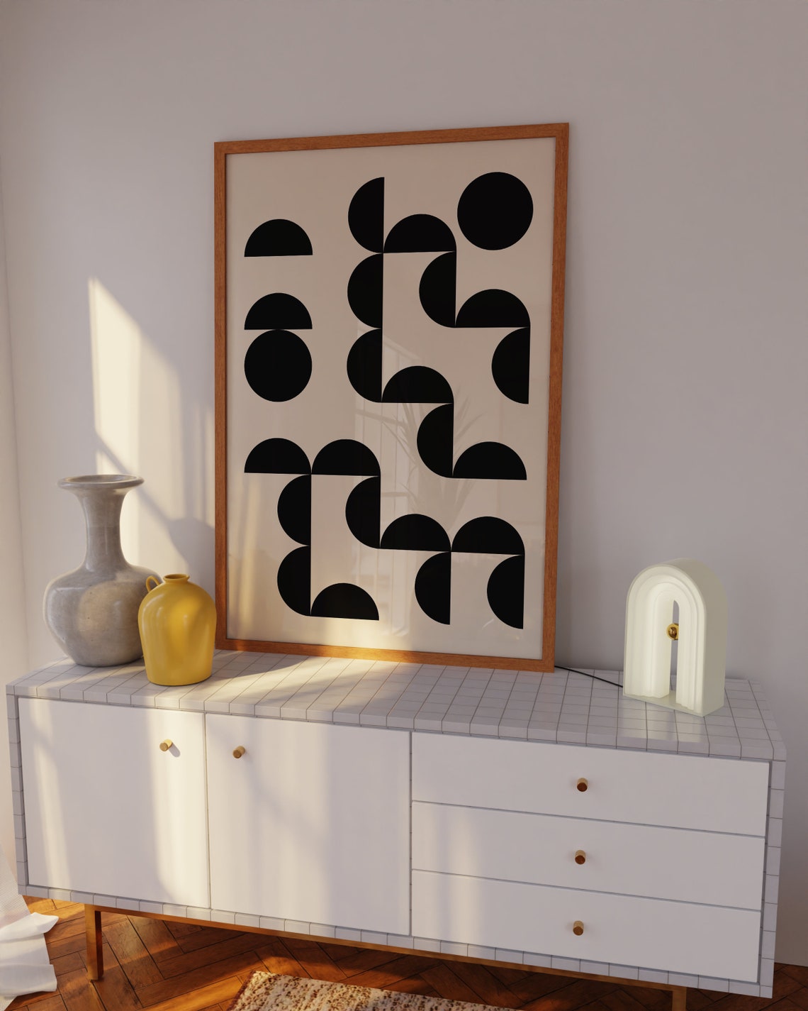 Black Half Circle Mosaic Modern Minimalist Geometric Art Poster - Image 3