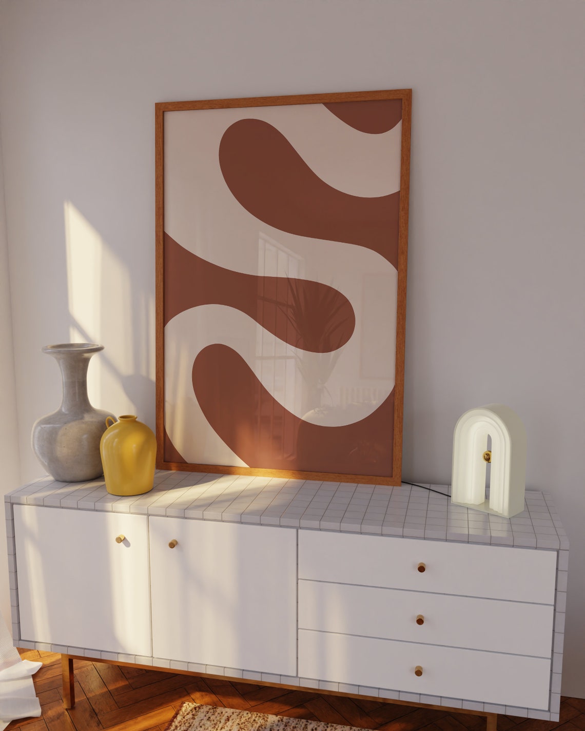 Burnt Orange Wavy Curves Abstract Retro Minimalist Wall Poster - Image 3