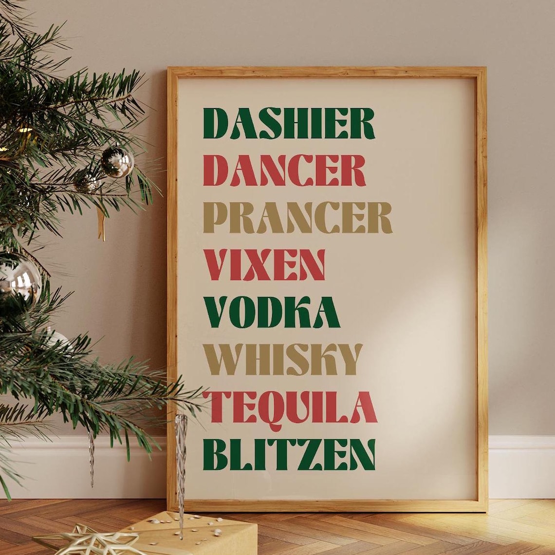 Funny Christmas Reindeer Names Vodka Whisky Tequila Holiday Poster
