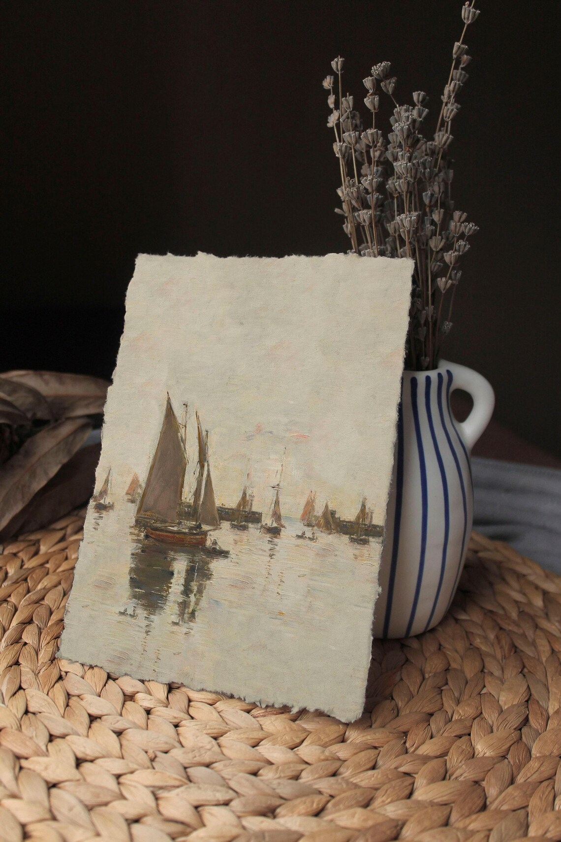 Neutral Sailboat Oil Painting, Rustic Coastal Art Print - Image 2