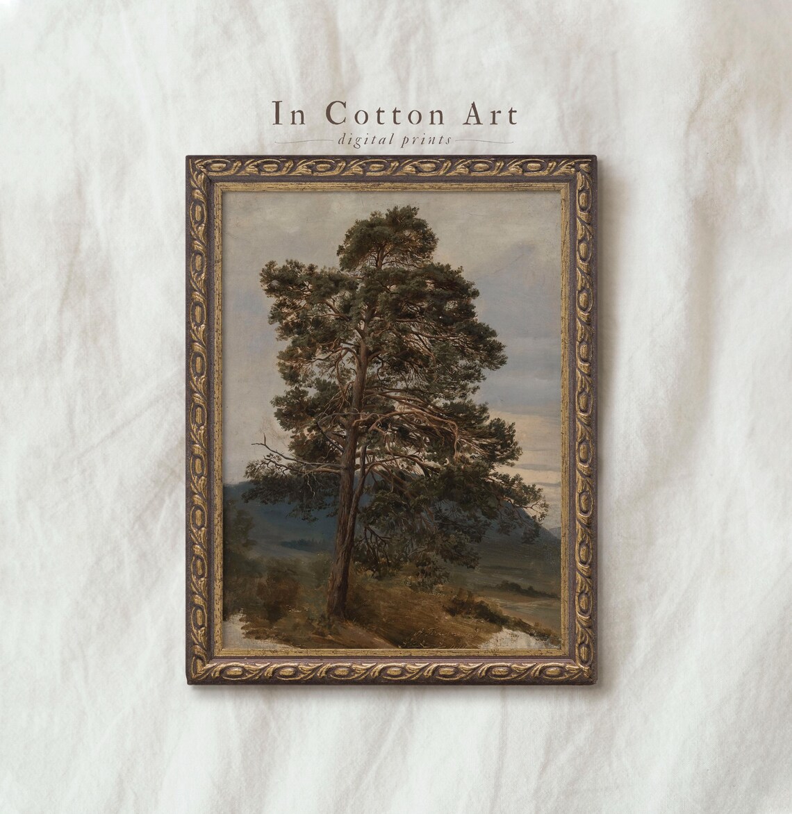 Vintage Pine Tree Art Print, Rustic Botanical Landscape