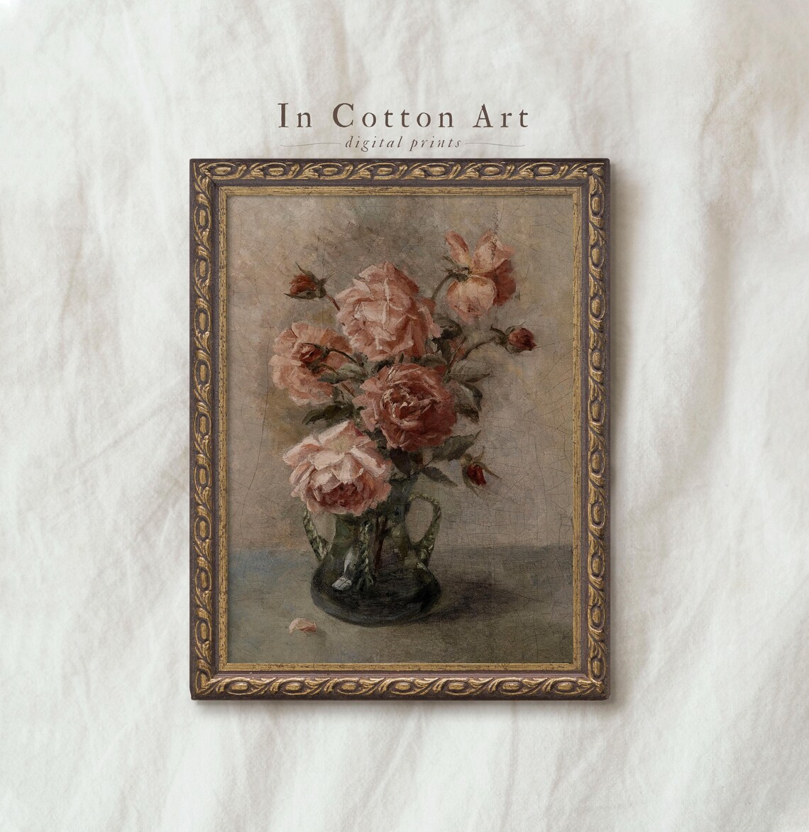 Moody Roses Vintage Still Life, Cottagecore Art Print