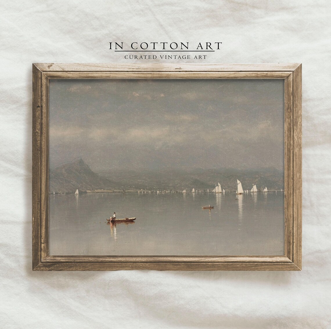 Vintage Sailboat Lake House Coastal Landscape Art Print - Image 4