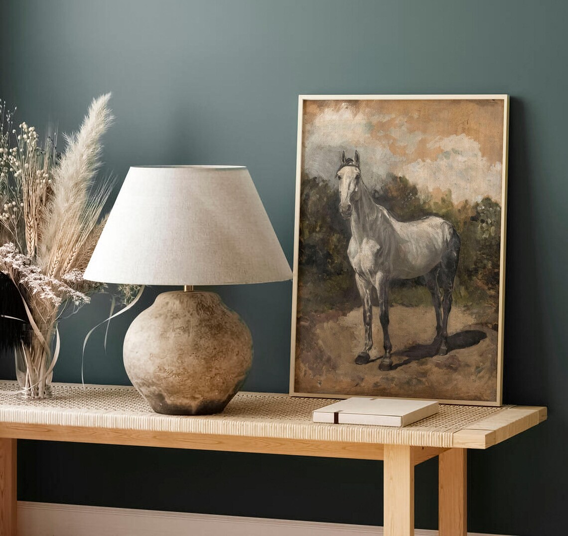 Vintage White Horse Art Print, Farmhouse Equestrian - Image 2