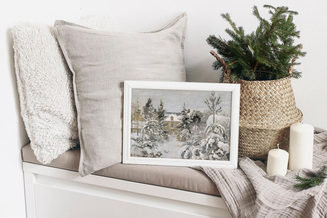 Winter Snowy Village Vintage Holiday Art Print - Image 2