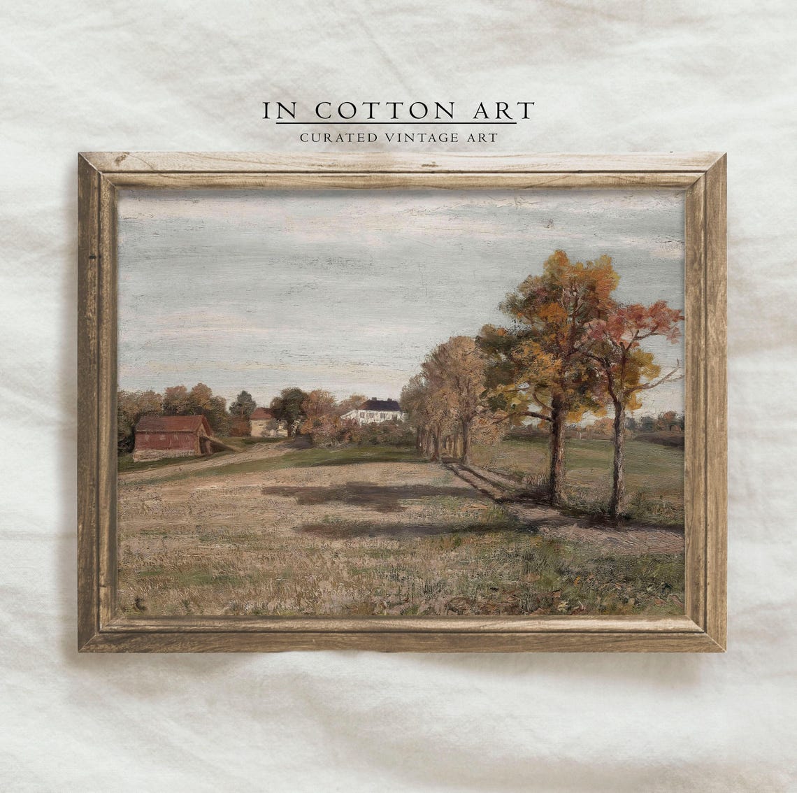 Autumn Farmstead Red Barn Tree Lined Lane Vintage Fall Painting - Image 4