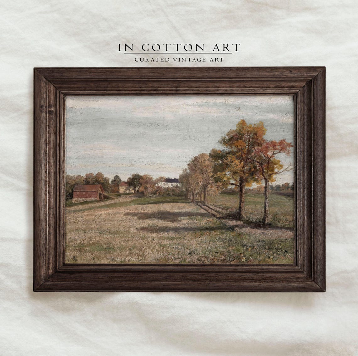 Autumn Farmstead Red Barn Tree Lined Lane Vintage Fall Painting - Image 3