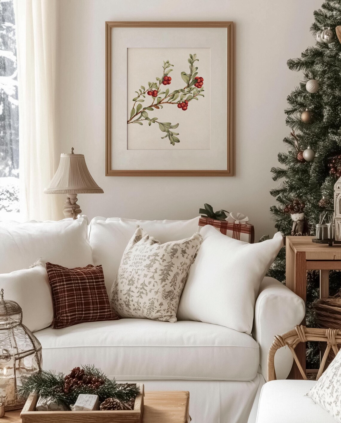 Watercolor Christmas Greenery, Holiday Botanical Art Print - Image 4