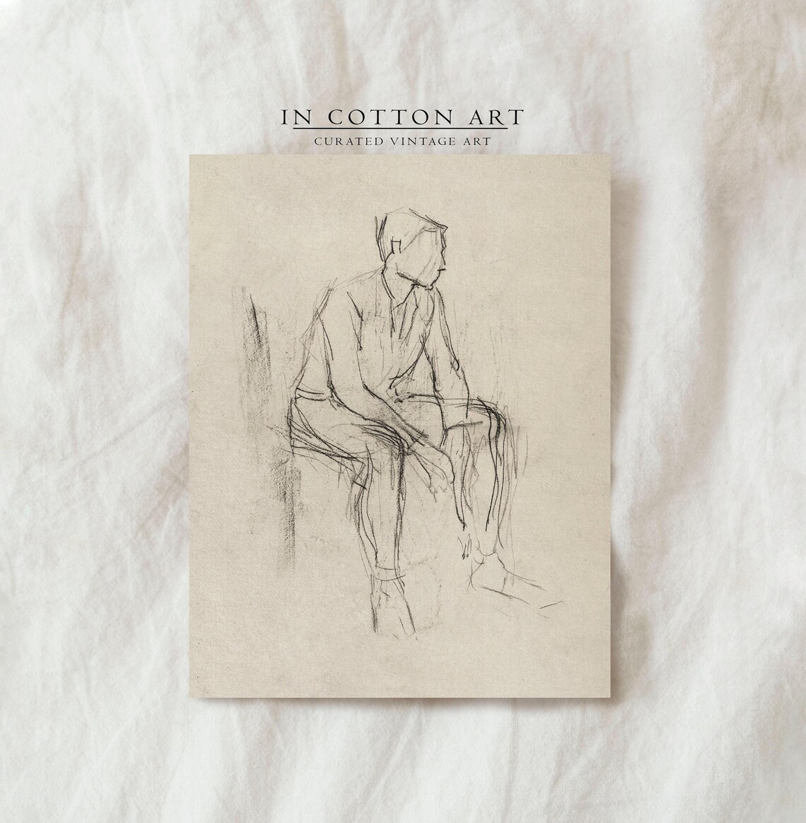 Minimalist Figure Sketch, Vintage Line Drawing Art Print