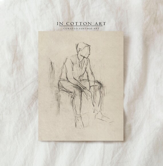 Minimalist Figure Sketch, Vintage Line Drawing Art Print