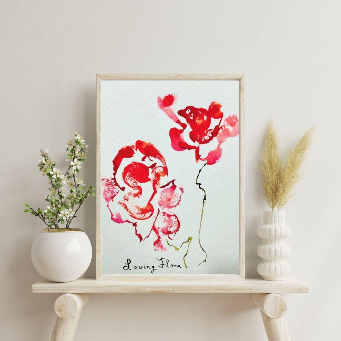Loving Flora Red Ink Blossom Minimalist Asian Style Botanical Print
